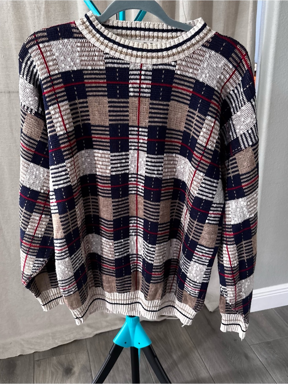 Vintage crossings 90s Plaid Knit Crewneck grandpa Sweater